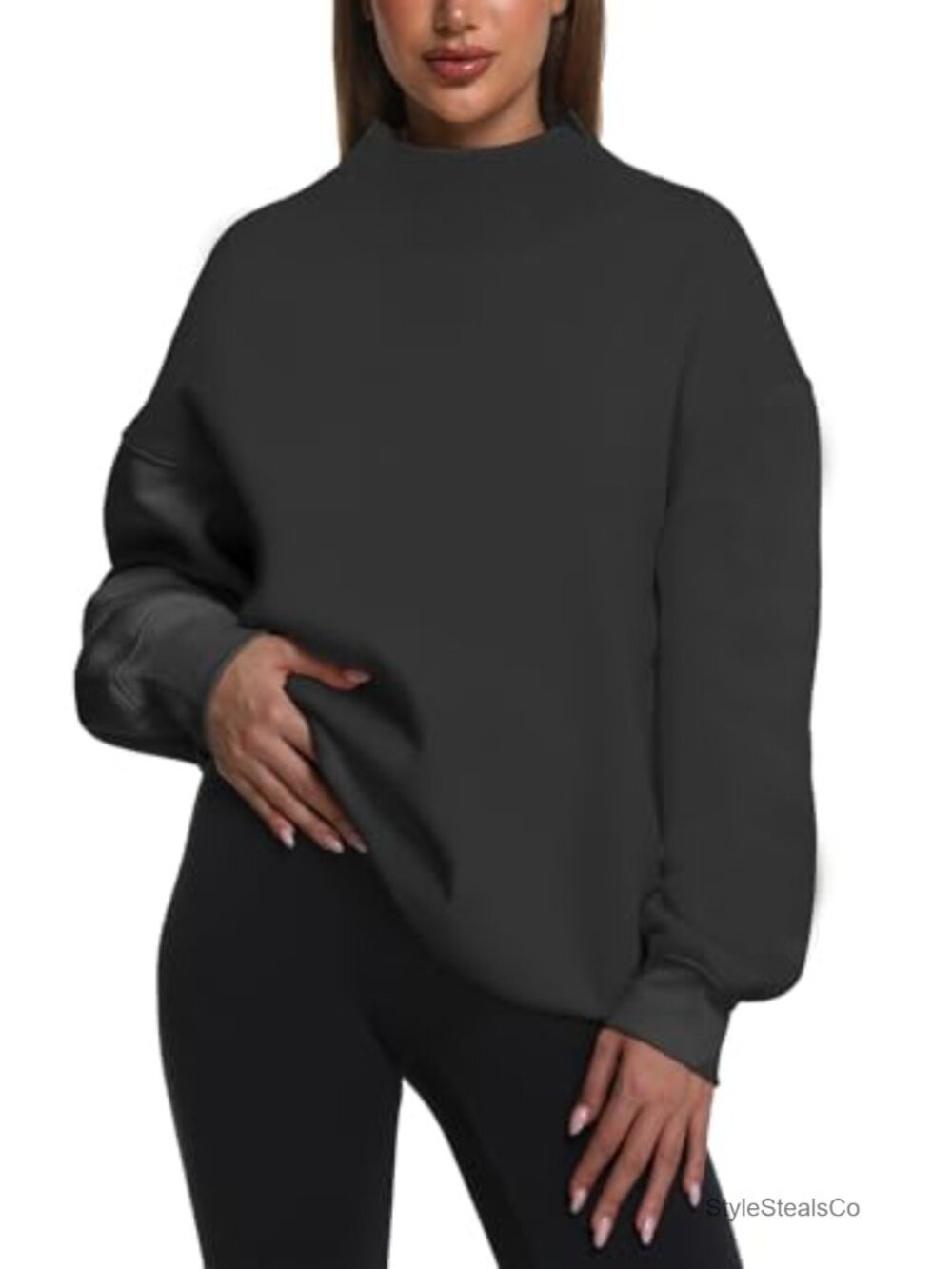 Womens Oversized Turtleneck Hoodie Pullover Fleece Sweatshirt Fall Winter Long